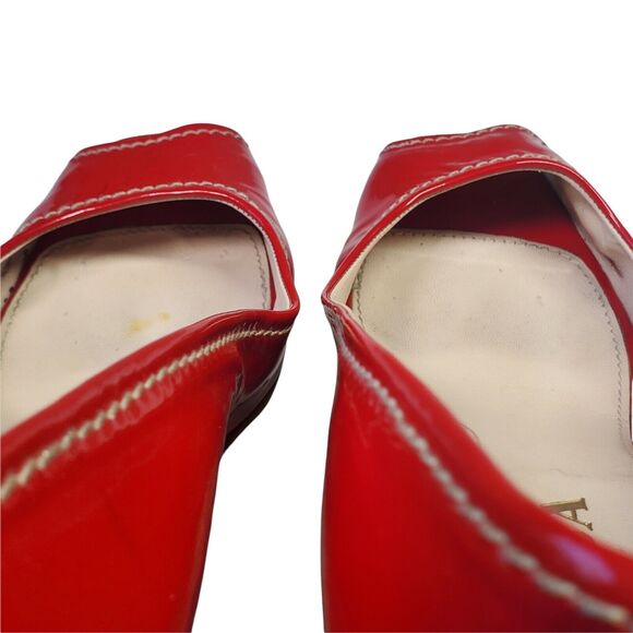 Prada Red Patent Leather Wedge Peep Toe Heels Women Shoe 36.5 US 6.5 - Picture 6 of 12